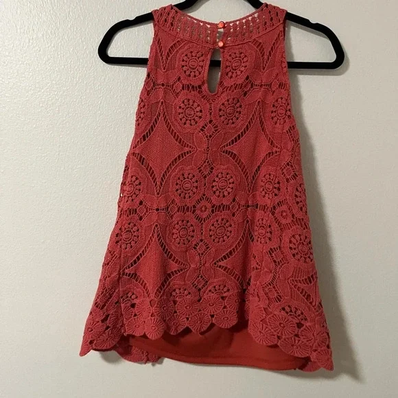 Boho Hippie Boutique Brand crochet tank fall pumpkin/rust size large lined - Picture 7 of 7